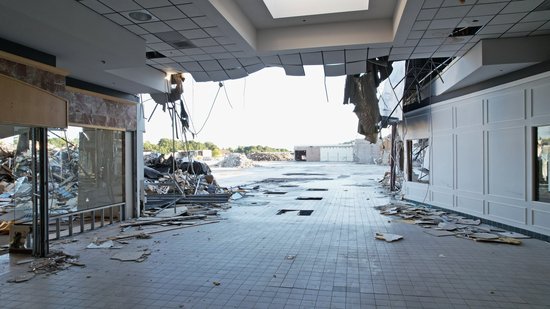 View south from the former Hallmark store.  Compare to the same view while the mall was still open.