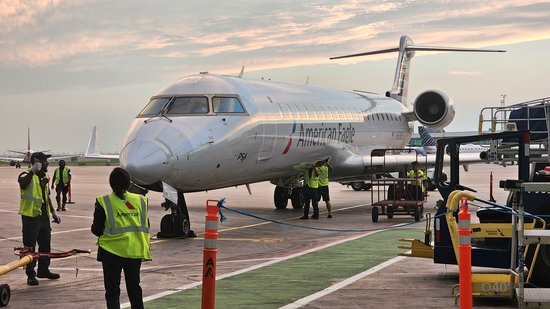 Our chariot, N538EG, a Bombardier CRJ-702ER, has at last arrived.