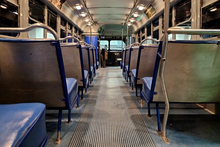 Interior of the Rosa Parks bus.  It carried many replicas of vintage advertisements inside of it.