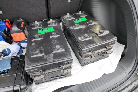Two bus-sized batteries in the back of the HR-V.