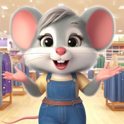 "A female talking mouse wearing Mister Mousters jeans who lives in a department store" (4)