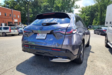 The HR-V, all marked up for its time in the body shop.