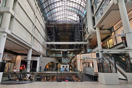 Scaffolding installed at the Eaton Centre.