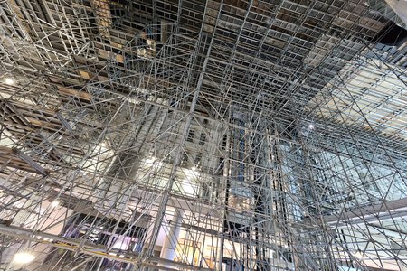 Scaffolding installed at the Eaton Centre.