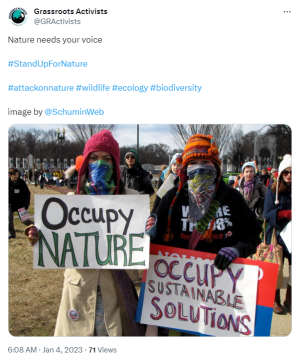 A tweet from a grassroots activism account, providing proper attribution for Creative Commons imagery.