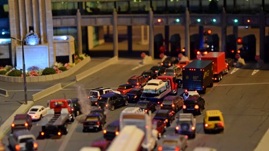 Traffic going through Canadian customs after crossing the Rainbow Bridge.  Elyse and I went through this facility on the outbound trip in 2019.