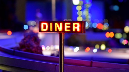 "DINER" sign in the Golden Horseshoe display.