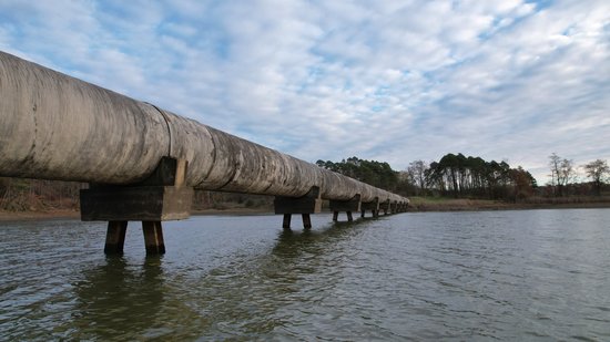 I also took a moment to fly around the nearby Meander Creek Reservoir.  I was intrigued by the large pipeline running across the lake, so I sent the drone out to investigate it.  Based on some quick research, I believe that this pipeline runs between the reservoir and the Berlin Pumping Station, carrying water.