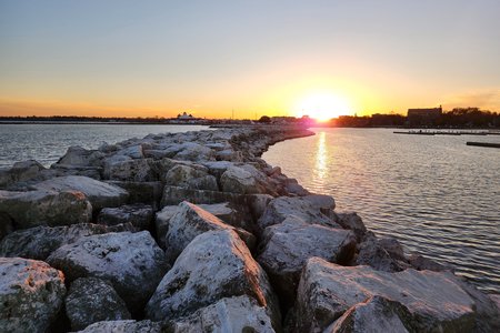 After visiting the Kohler factory and going on their tour, we visited Sheboygan.  Sheboygan is a really cute town about an hour north of Milwaukee, and I would love to visit it again.  I took this photo of a rock jetty protecting a small marina, because this is where I lost the drone.