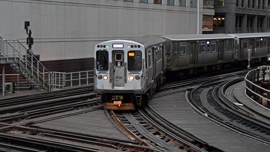 After the siren test, I headed down to the Loop, and Elyse, Kyle, and I found a place to photograph CTA trains going through the big junction in the Loop.