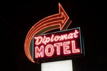 Vintage sign for the Diplomat Motel in Elkhart.  This was a surprise find when we got off of the highway for a meal break, and so Kyle and I stopped to photograph it.