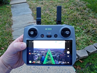 The remote control for the Air 3, a DJI RC2.  This is my first time with a remote that has a built-in screen.  The Mini and the Air 2S both used a connection to a smartphone in order to provide a screen.  This remote is basically a regular drone remote with a built-in Android device, so it's not a huge leap, but all the same, that's one less device to charge.