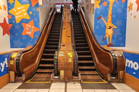 Wooden escalators at Macy's Herald Square