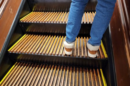 Wooden escalators at Macy's Herald Square. Note the width of the grooves on the steps compared to more conventional escalators.