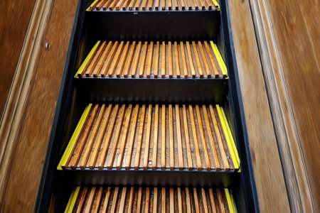 Wooden escalators at Macy's Herald Square. Note the width of the grooves on the steps compared to more conventional escalators.