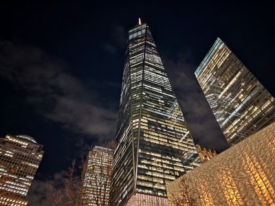 One World Trade Center and surrounding buildings.