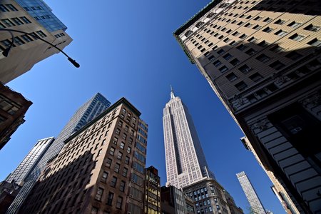 The Empire State Building, with surrounding buildings