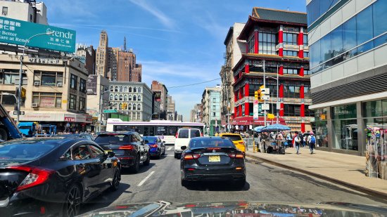 Sitting in traffic in Chinatown.