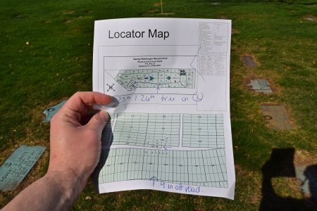 The map of the cemetery, with my grandparents' plot marked.