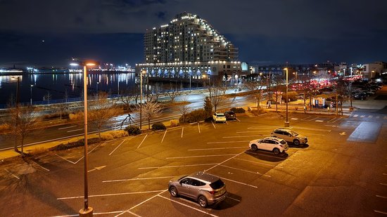 Another view from the bridge, facing south, showing the Dockside condominium building.