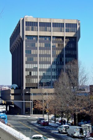 The RCA Building as viewed from Rosslyn Center.  This building is now being prepared for demolition, with equipment's having been removed from the roof, and will ultimately be replaced by twin apartment towers.