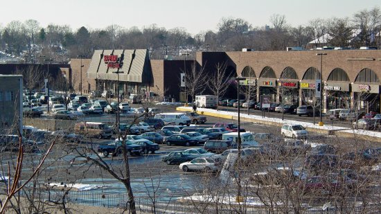 This view is now almost completely different, as much of the old Rhode Island Avenue Center shopping center has been redeveloped, and the property is now known as Bryant Street.