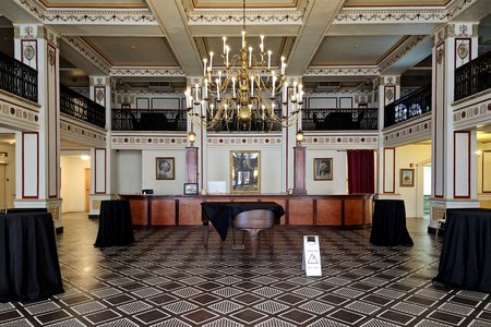 The lobby of the George Washington Hotel.  Unfortunately, the place was closed at the time of our visit, much to our surprise.  I suspect that the facility is only open for events, and that if no events are scheduled, they don't open.  There was no way to book individual rooms on their website, which seems consistent with this idea.