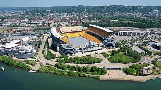 Acrisure Stadium, better known as Heinz Field, from the air.