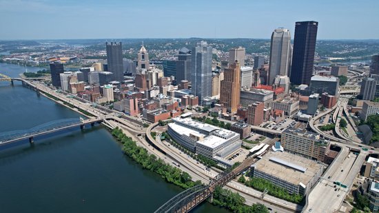 Downtown Pittsburgh, viewed from over the Monongahela River.