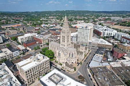 Then I flew East Liberty Presbyterian Church, which is the tallest structure in East Liberty by quite a bit.  This shot really shows how much gentrification has changed this neighborhood over the past two decades, with several examples of "gentrification apartments" visible, among other things.