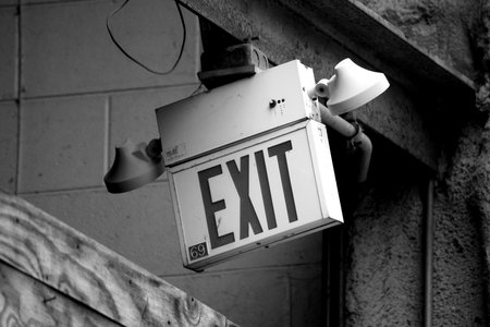 Exit sign in the old Reynolds Aluminum building.