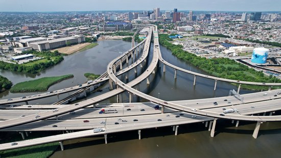 Interstate 395 interchange, viewed from the south, June 16, 2022.