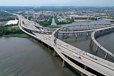 Interstate 395 interchange, viewed from the southeast, June 16, 2022.