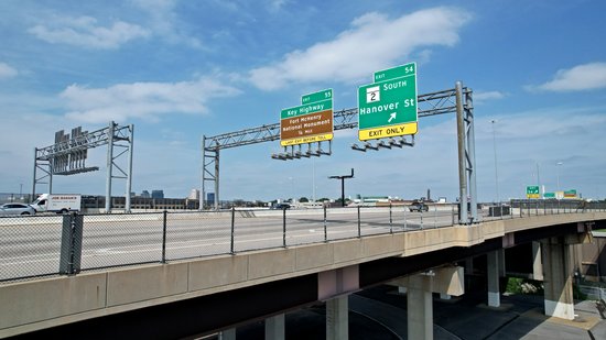 Signage for the Hanover Street exit on Interstate 95, June 16, 2022.