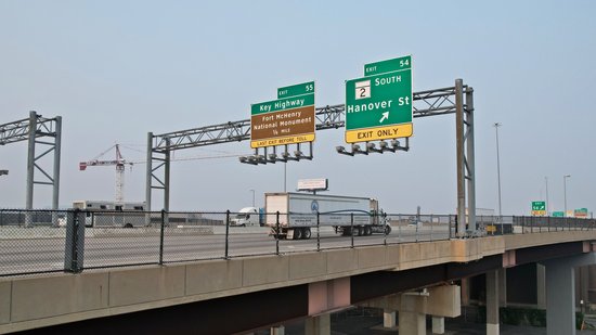 Signage for the Hanover Street exit on Interstate 95, June 29, 2023.