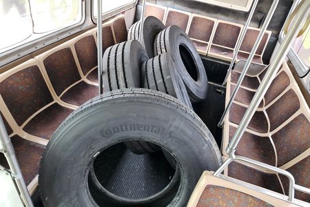 We were all a bit surprised to find that CARTA had left five good bus tires on the bus.  They didn't say anything and neither did we, so they were ours now.