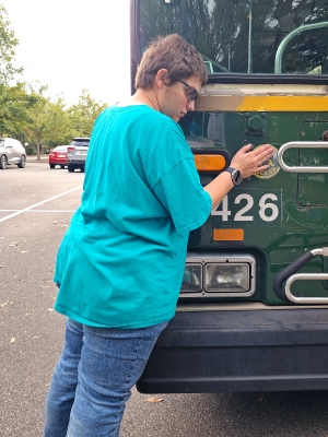 Elyse gives the bus a hug before we left it.