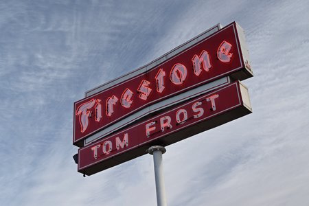"Bow tie" sign for Tom Frost Firestone.  This isn't a converted building - just a cool sign.  According to a gentleman working there, the sign dates back to 1965.