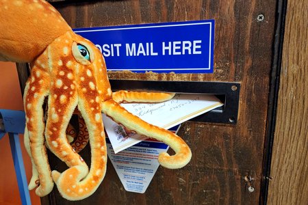 Woomy mails a Christmas card at the Stuarts Draft post office.  He didn't like mailing the Christmas card, but Mom appreciated it all the same.