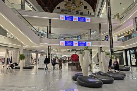 One of the mall's many courts, viewed from the lower level.