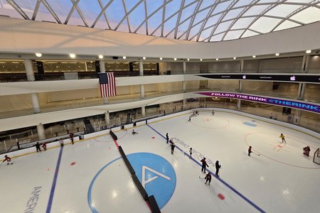 The ice rink, which I missed photographing last time, viewed from the third level.  Note that almost all of the retail space in the background of this shot is unbuilt.