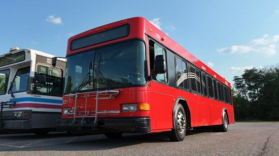 Former Rabbit Transit bus 321 parked in a shopping center in Willingboro, New Jersey.