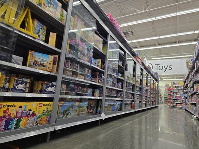 Lego aisle in the toy department.  Elyse and I were both amused that the cases, ostensibly for security purposes, were just left open.  It was a refreshing feeling of "the hell with it" from my ex-store.