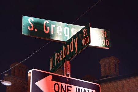 Street sign at South Gregson and West Peabody Streets.