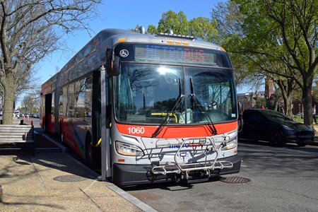 Bus 1060, which is a New Flyer XE60, i.e. a battery-electric articulated bus.  This is a standard New Flyer Xcelsior, operating on a battery rather than diesel.