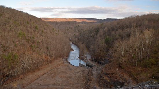 The river side of the dam, where the Jackson River resumes after the dam.