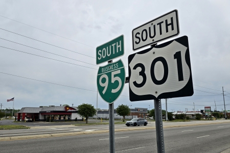 Interstate 95 business loop, co-signed with US 301.  Considering that 301 is also signed through the whole thing, this seems pretty redundant.