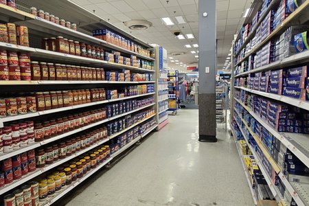 The grocery aisles were largely well-stocked, and looked like a grocery section ought to look, with a combination of national brands and private label brands.