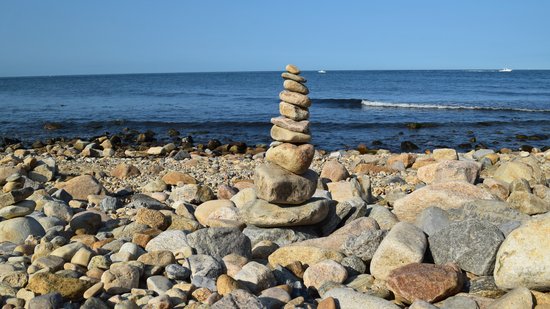 Rock stacks on the beach at Montauk Point.