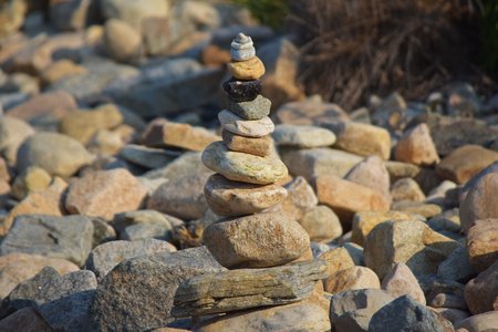 Rock stacks on the beach at Montauk Point.